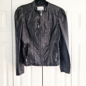 Xhilaration Black Distressed Puff Sleeve Moto Jacket Size XL FITS SMALL